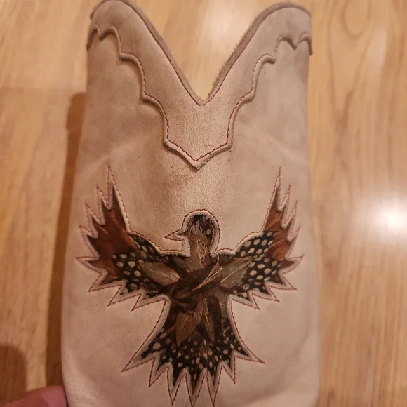 Vintage Zodiak Phoenix Feather Cowgirl Boots. Size 9. Cream Soft Leather - Picture 5 of 10
